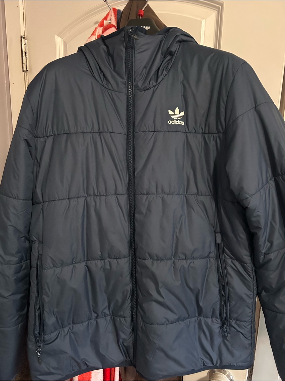 adidas Navy Hooded Quilted Puffer Jacket